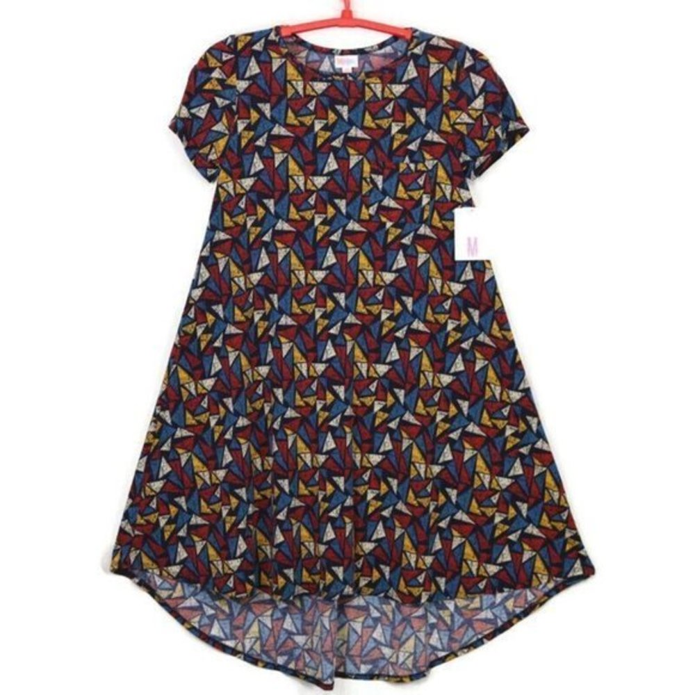 LuLaRoe Carly High Low Swing T-Shirt Dress Blue Red‎ Yellow M Medium